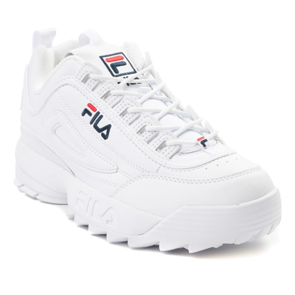 Fila White Sneakers with Navy and Red Accents